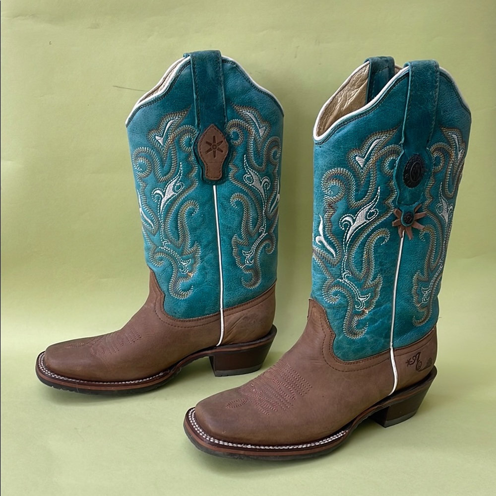 Tombstone Turquoise and Brown Western Leather Boots